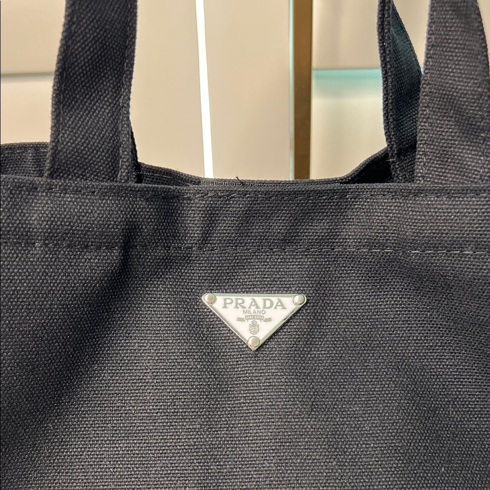 PRADA Beauty L'HOMME Milano L'EAU Black Mini Tote Canvas Bag Box PRADA Logo NWOT - Picture 12 of 17